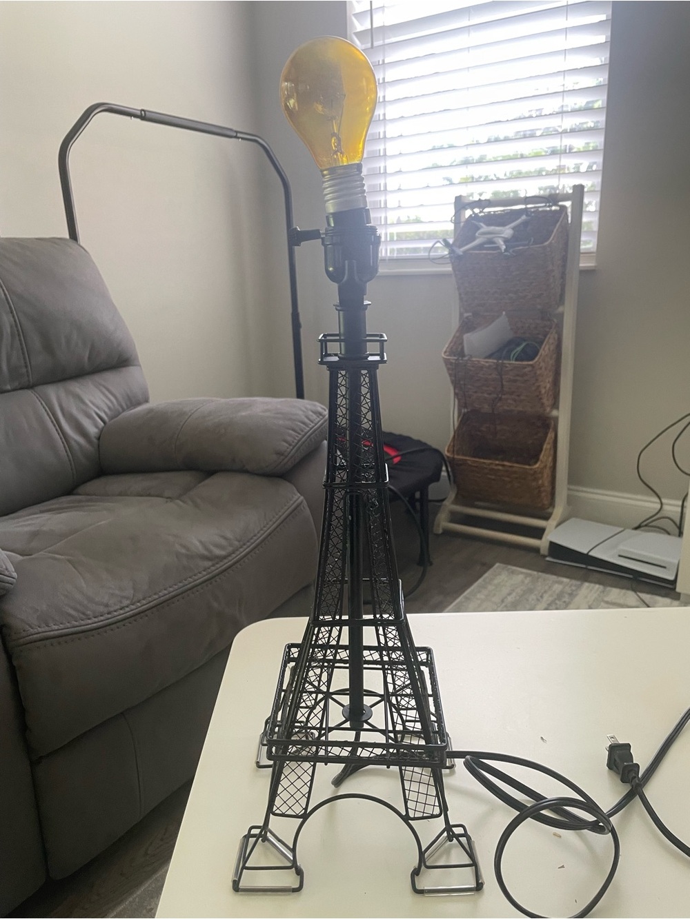 Eiffel Tower Table Lamp Black Metal Wire Frame Base